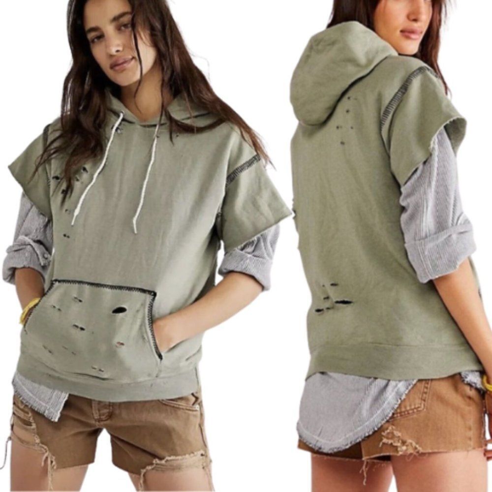 NWOT: Free People Distressed Olive Hoodie